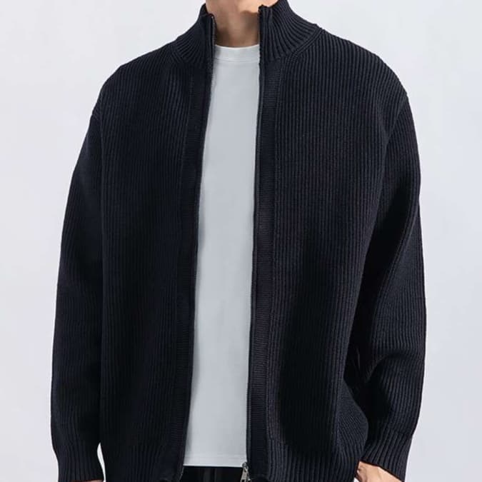 カーディガン メンズ リブ編み立体シルエット カーディガン