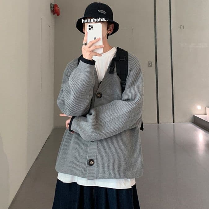 カーディガン メンズ カーディガン メンズ ゆったりシルエット リブ編みカーディガン