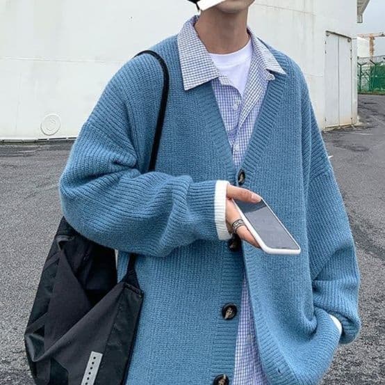 カーディガン メンズ カーディガン メンズ ゆったりシルエット リブ編みカーディガン