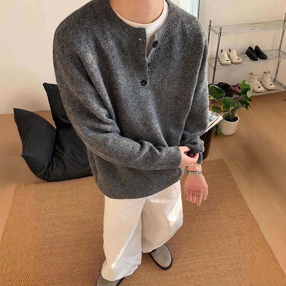 カーディガン メンズ シンプル立体編みカーディガン