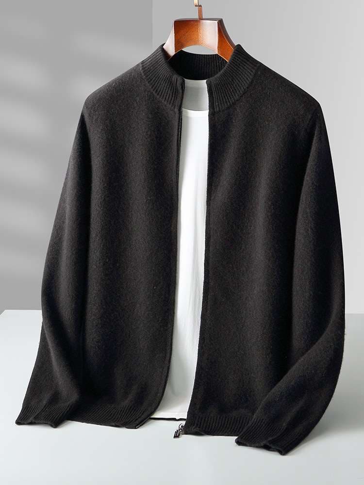 カーディガン メンズ 上質なカシミア混 スタンドネック ニットジャケット