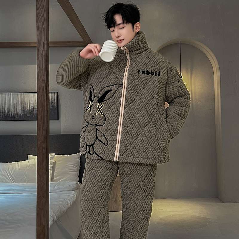 カーディガン メンズ もこもこキルティング上下セット ジップ アップ