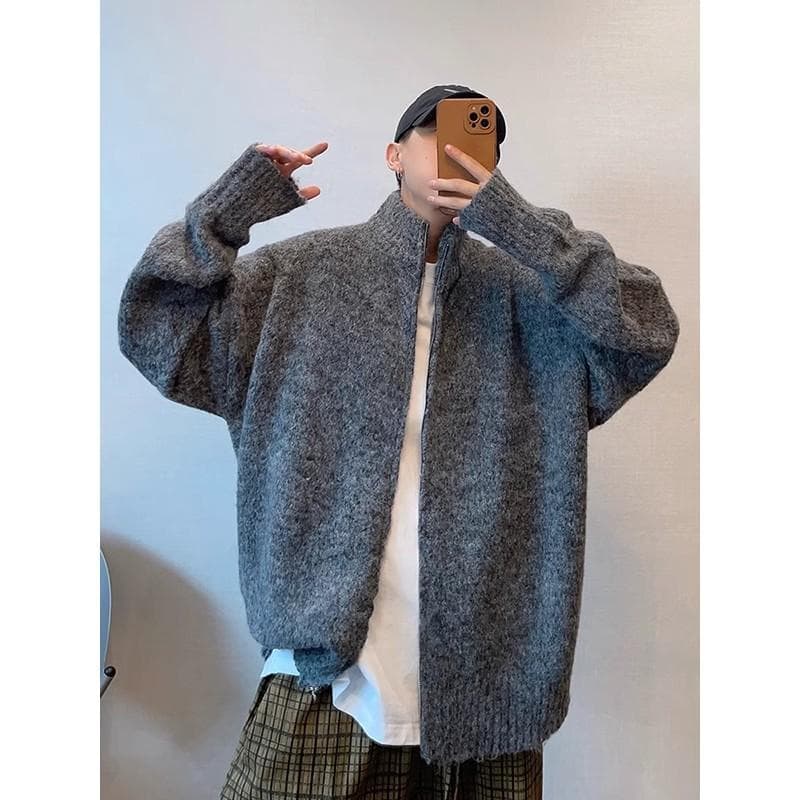 カーディガン メンズ もこもこウール混ジップカーディガン