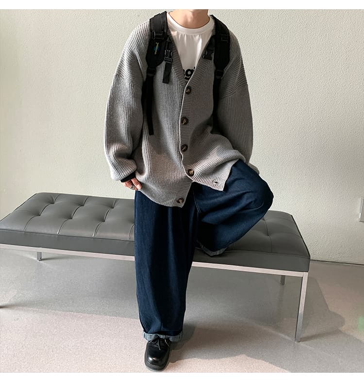 カーディガン メンズ カーディガン メンズ ゆったりシルエット リブ編みカーディガン