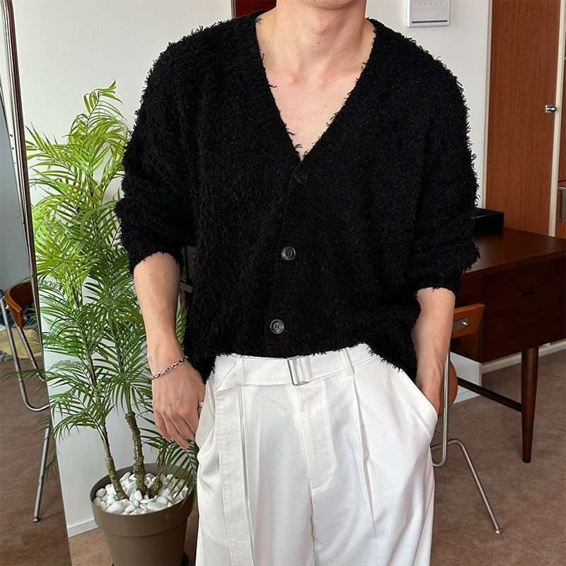 韓国風もこもこニットカーディガン メンズ