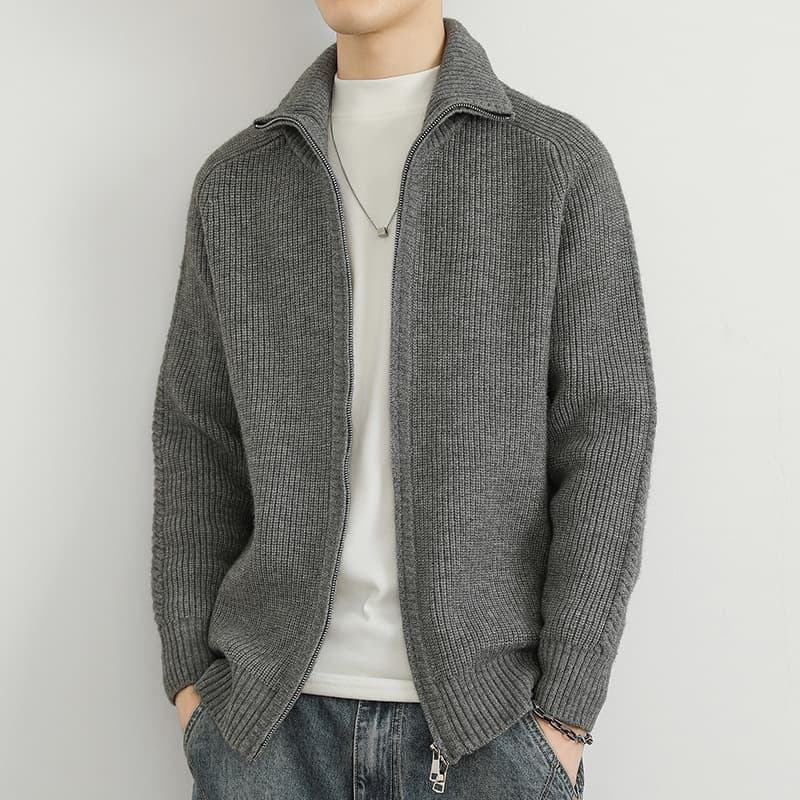 カーディガン メンズ シンプル リブ編み ジップアップ ニット