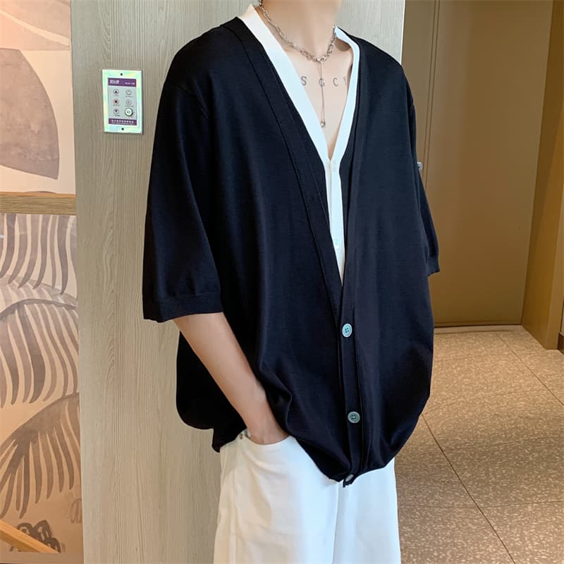 カーディガン メンズ カーディガン メンズ ゆったりシルエット半袖カーディガン