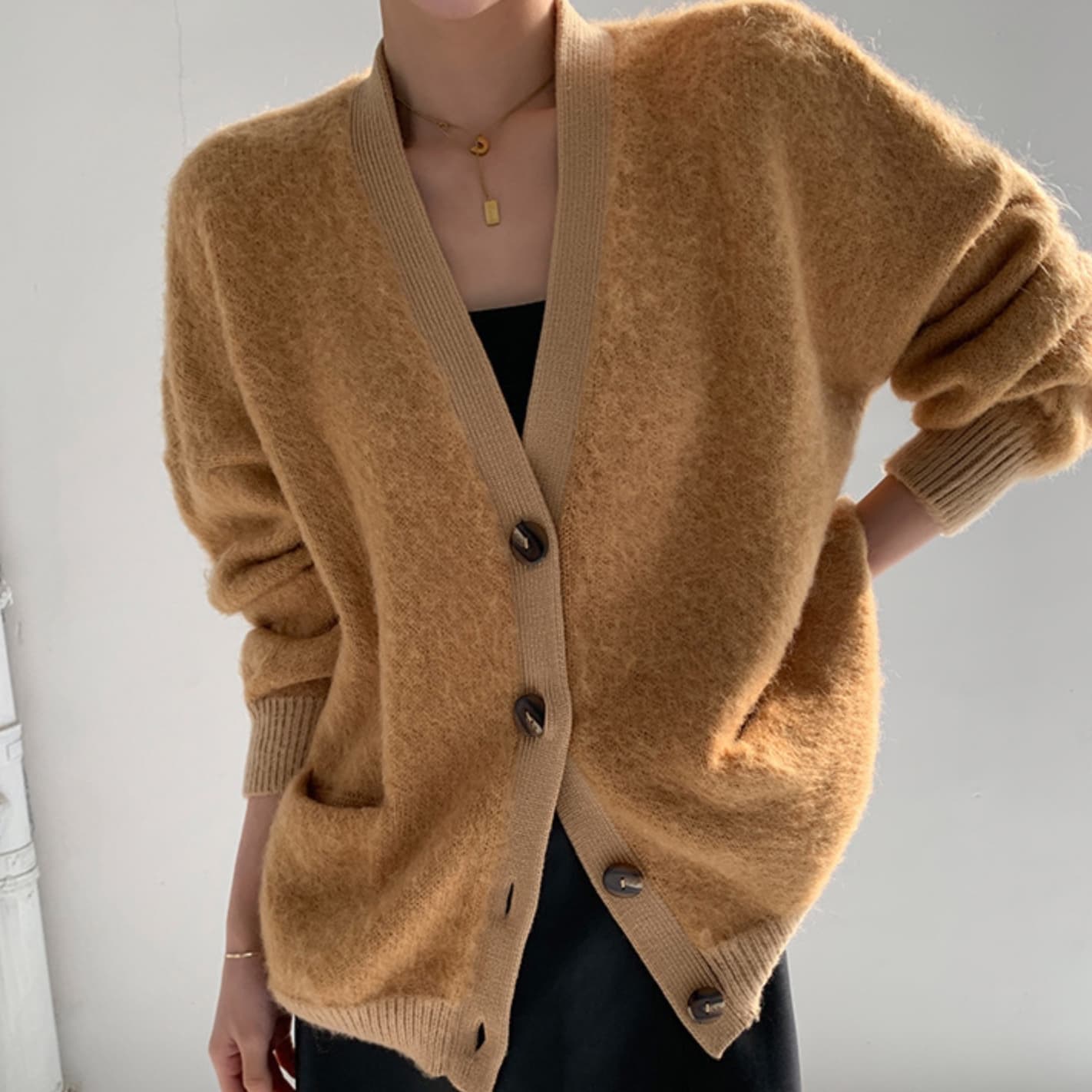 カーディガン メンズ なめらかな肌触り カシミア混カーディガン
