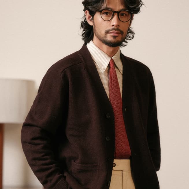 カーディガン メンズ 上質カシミヤ混 クラシカルカーディガン