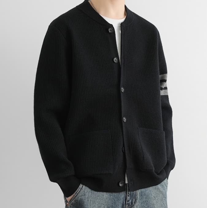 カーディガン メンズ ストライプ装飾入り ゆったりカーディガン