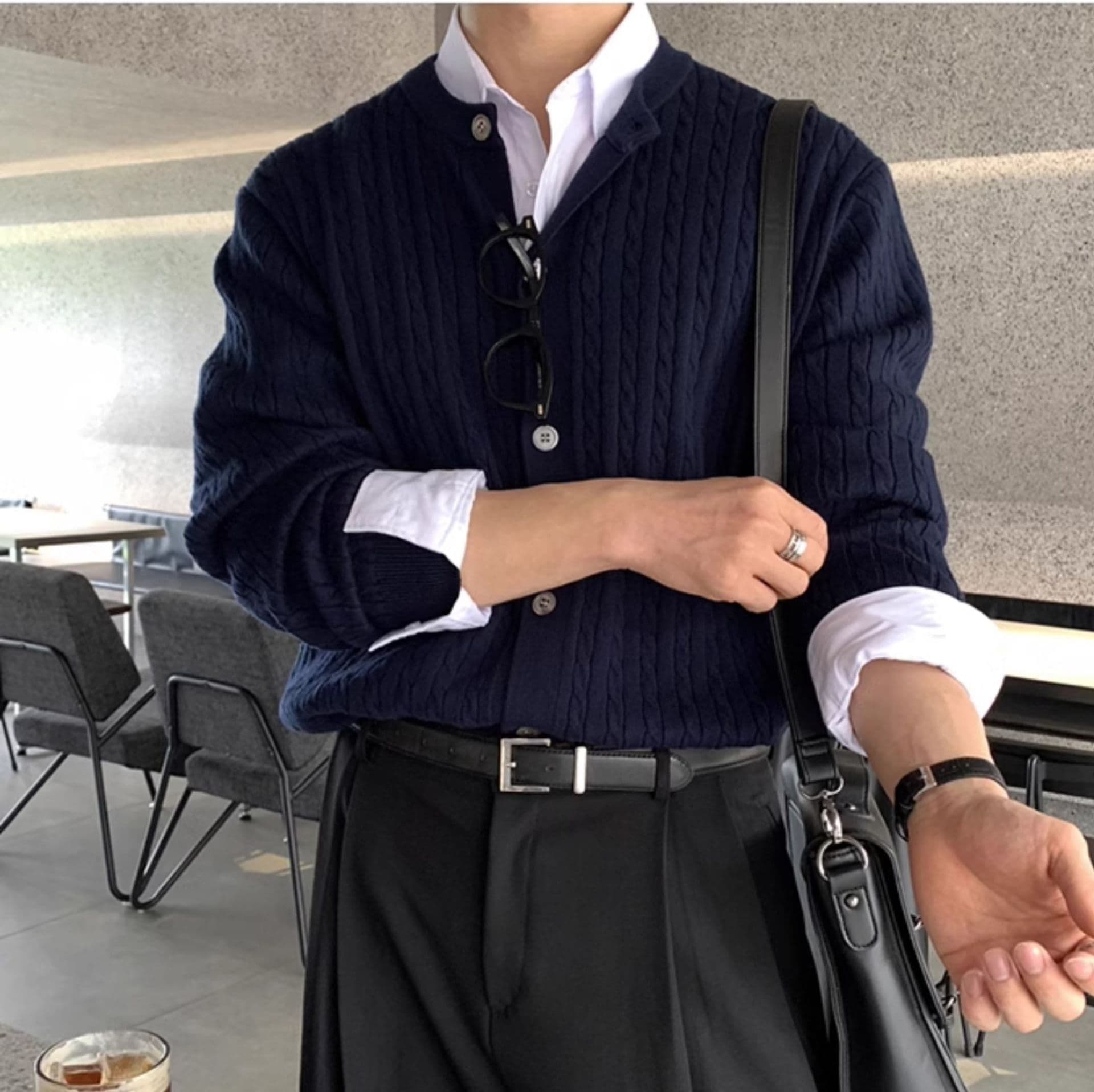 カーディガン メンズ リブ編み紳士カーディガン 上質シンプル