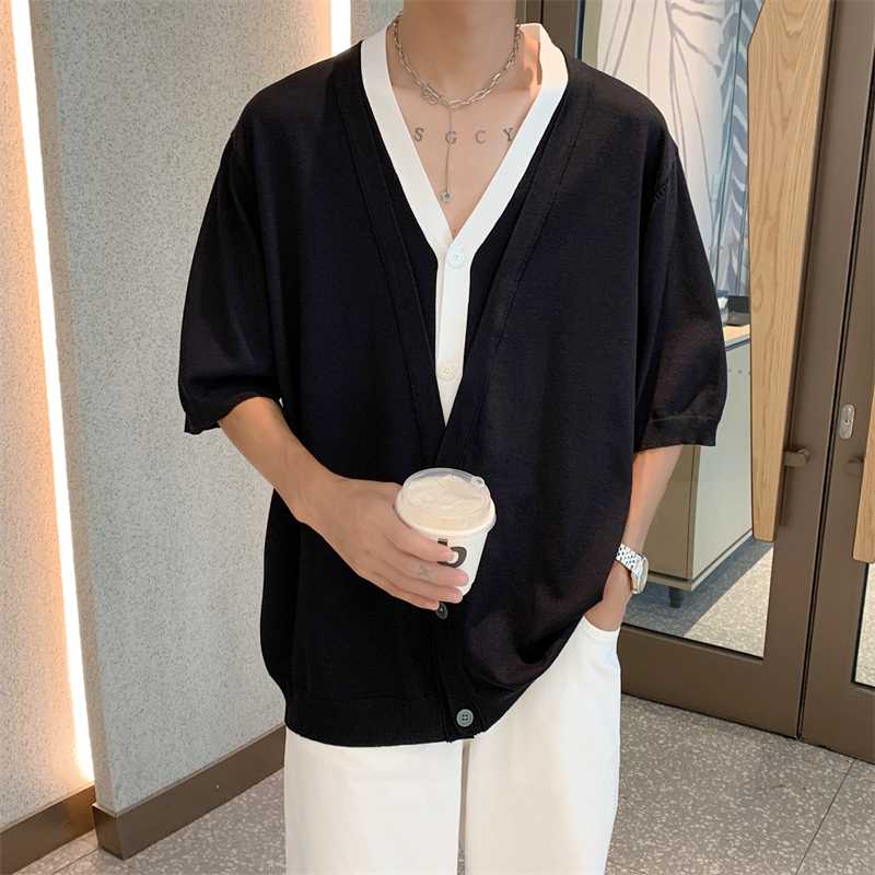 カーディガン メンズ カーディガン メンズ ゆったりシルエット半袖カーディガン