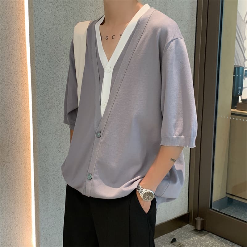 カーディガン メンズ カーディガン メンズ ゆったりシルエット半袖カーディガン