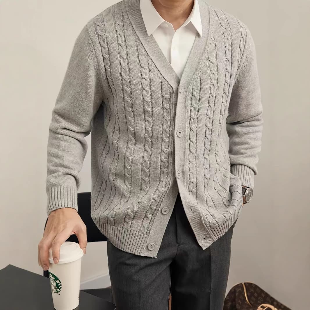 カーディガン メンズ 上質編み柄ロングカーディガン