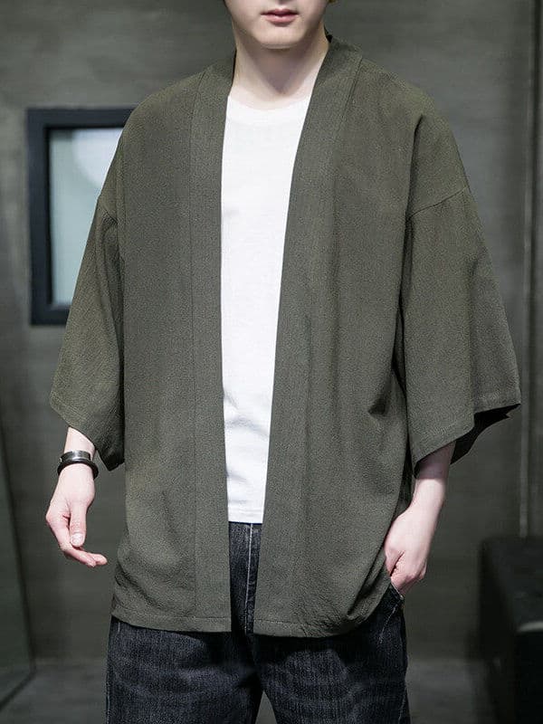 カーディガン メンズ 和風羽織り風半袖カーディガン
